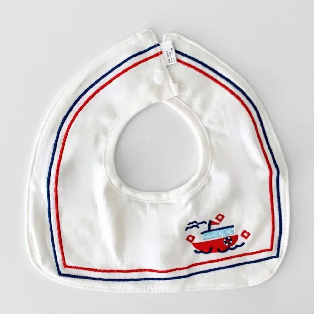 NWT Adorable Boutique Embroidered Boys Baby Bibs Nautical & Tug Boats Set of 3